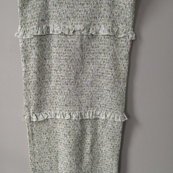 Mable Women's Size Large Smocked Long Ruffle Sleeveless Dress Green Floral Midi - Picture 14 of 16